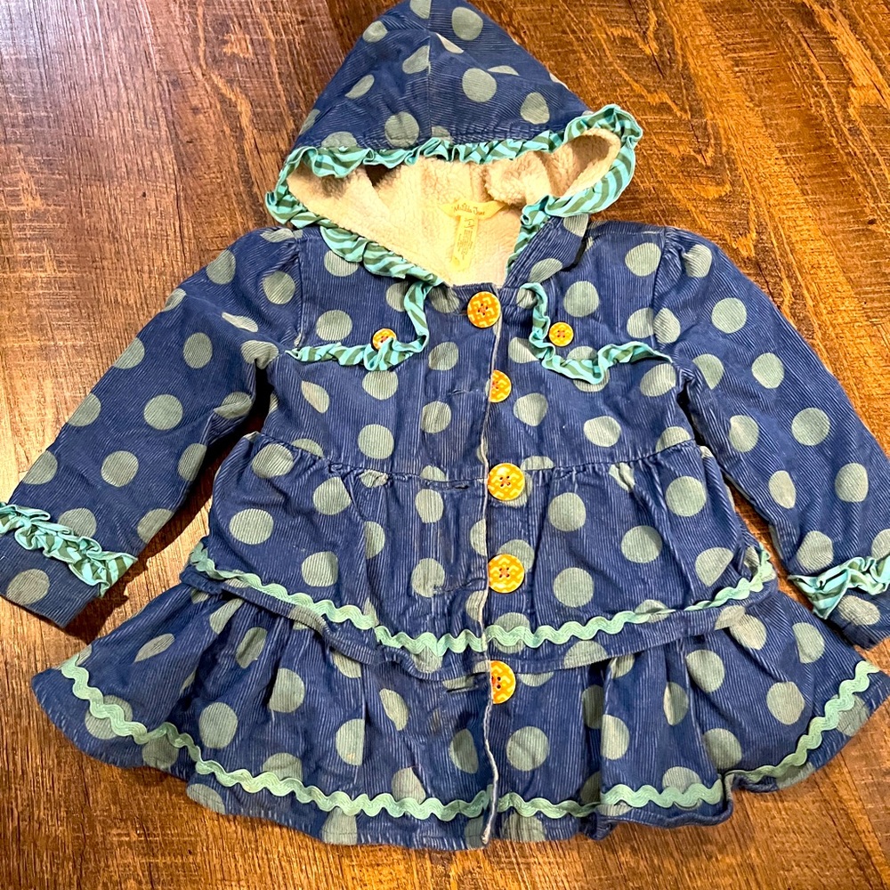 Matilda Jane DAYS OF YORE Coat Jacket Corduroy Polka Dot Blue Girls Size 2